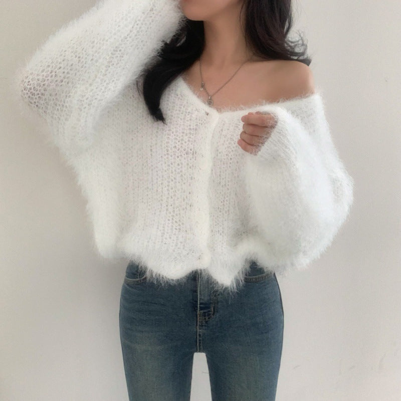 Gilet court col V décontracté pour femme