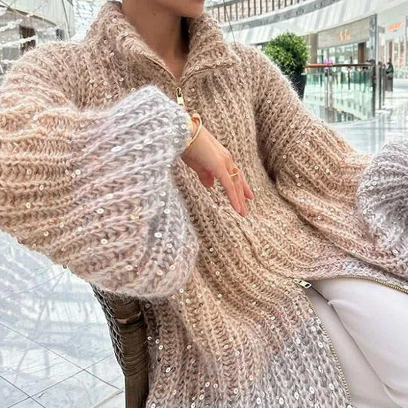 Manteau en maille à sequins