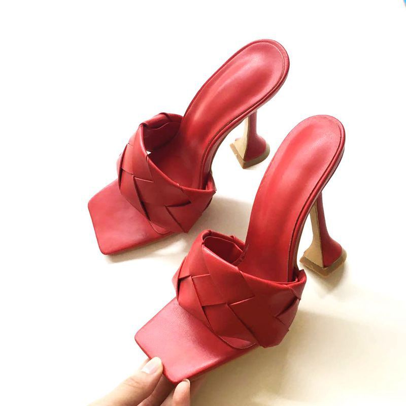 Sandales et Mules Tressées avec Talons Hauts Épais
