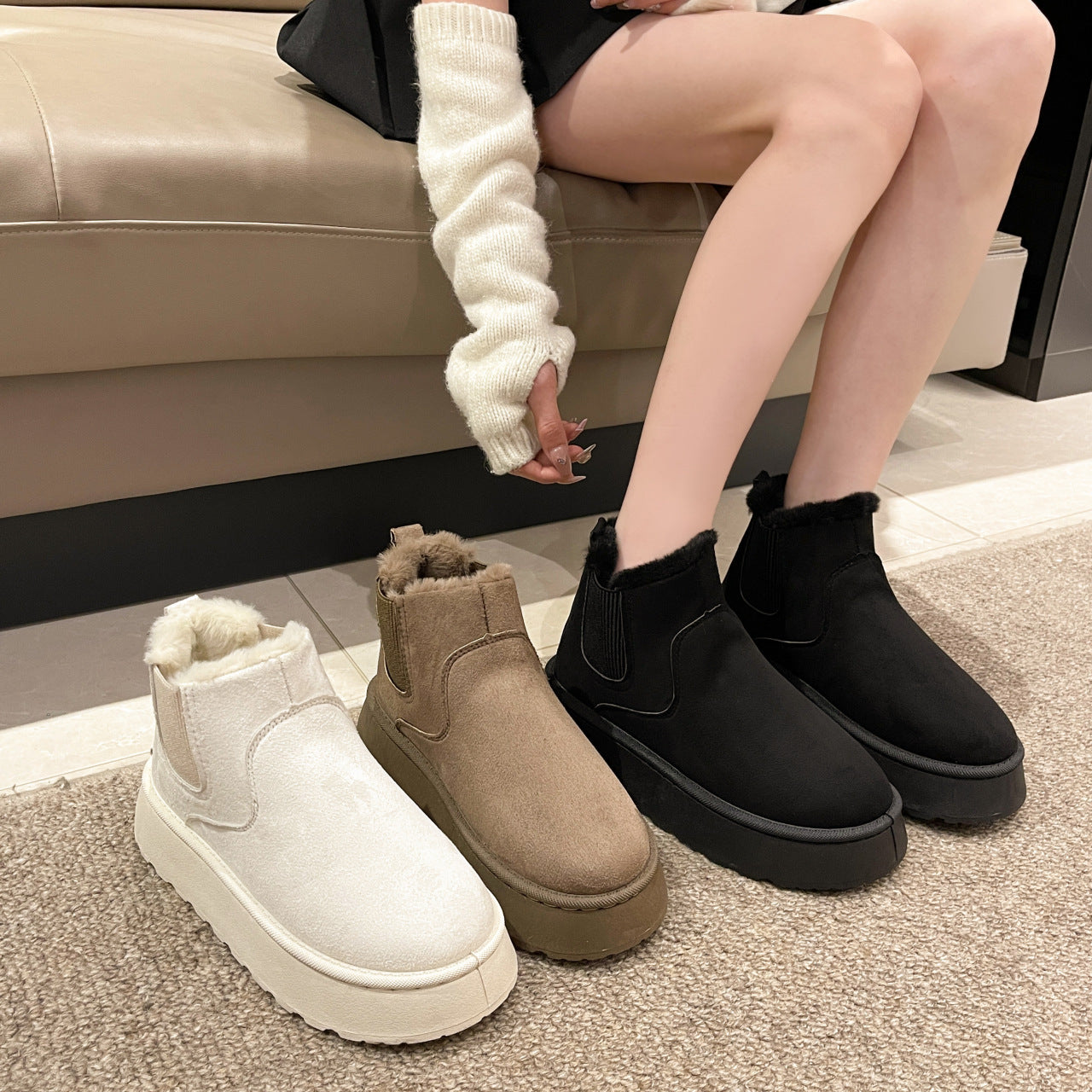 Bottes Fourrées Plates Femme