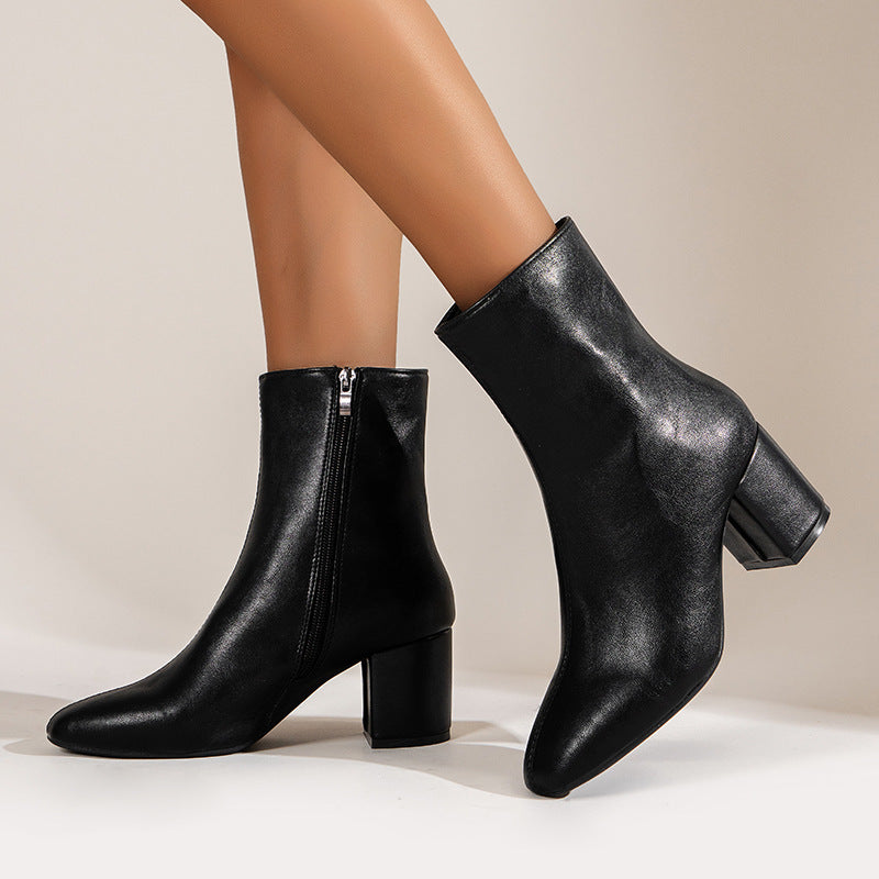 Bottes Femme à Talons Épais Bout Pointu