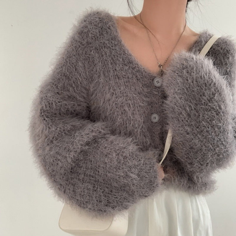 Gilet court col V décontracté pour femme