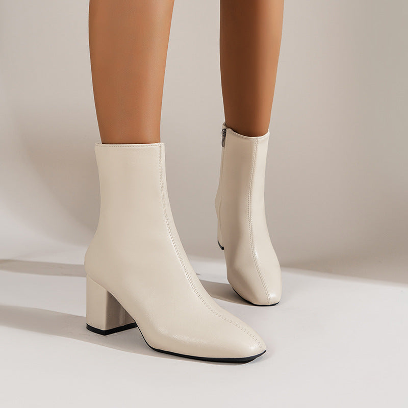 Bottes Femme à Talons Épais Bout Pointu