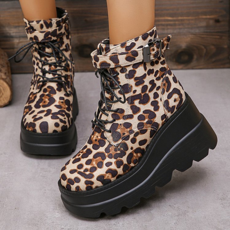 Bottes Martain Grandes Tailles à Motif Léopard