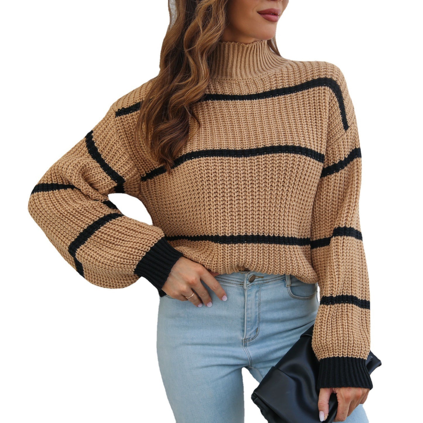 Pull décontracté à rayures, manches longues