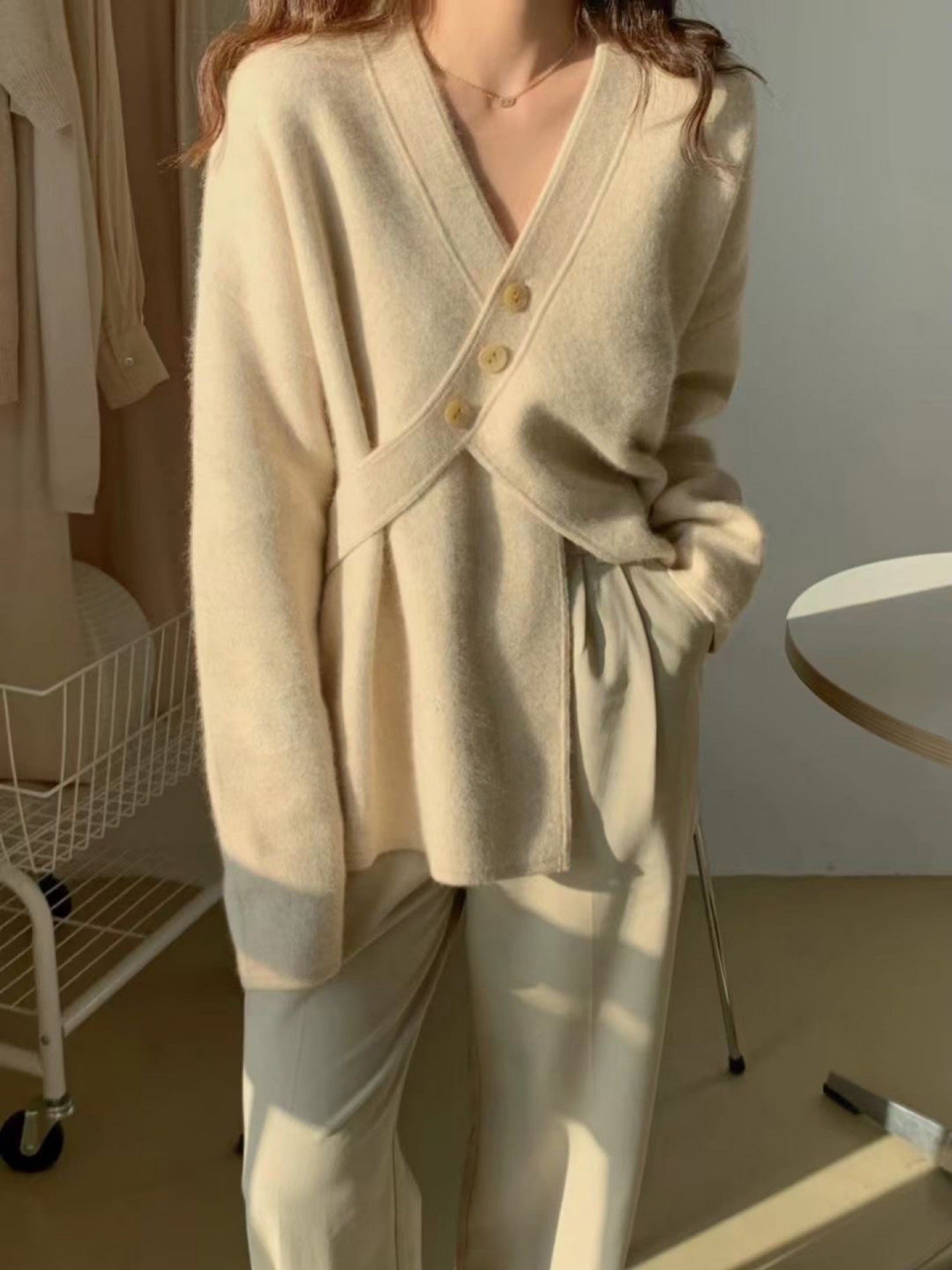 Kesperi – Veste Pull Tricotée Loose à Col V