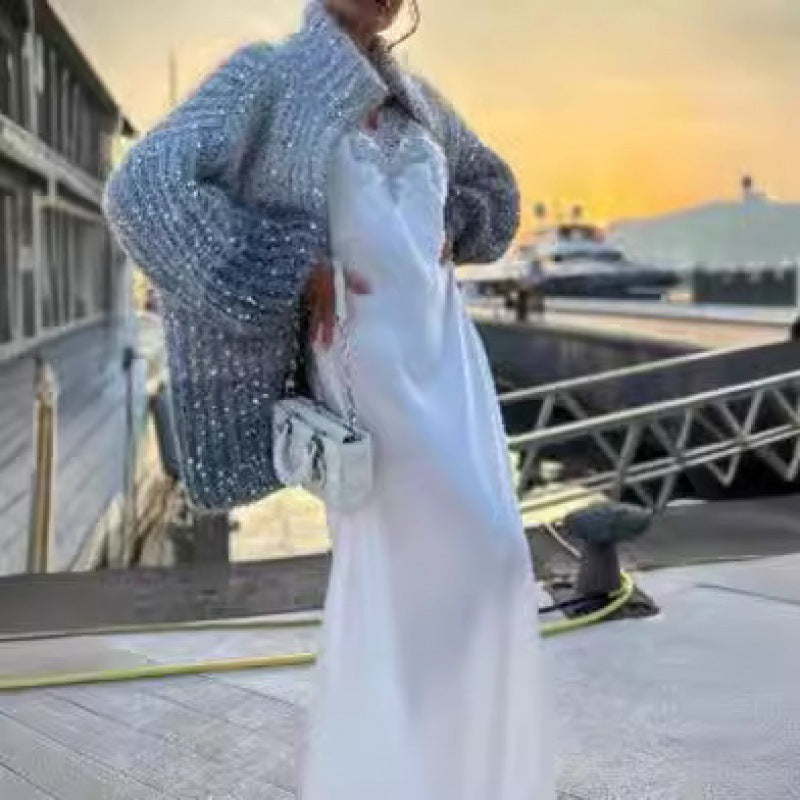 Manteau en maille à sequins