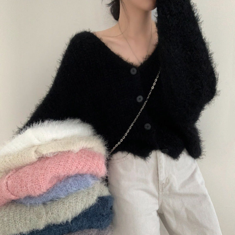 Gilet court col V décontracté pour femme