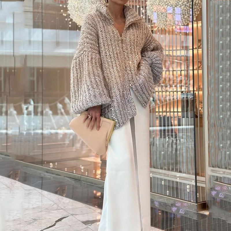 Manteau en maille à sequins
