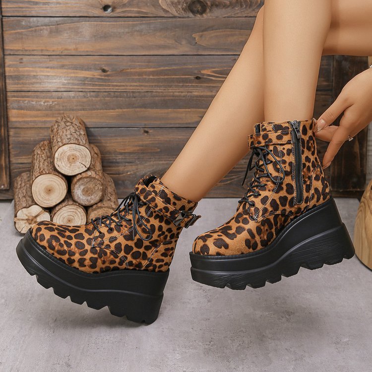 Bottes Martain Grandes Tailles à Motif Léopard