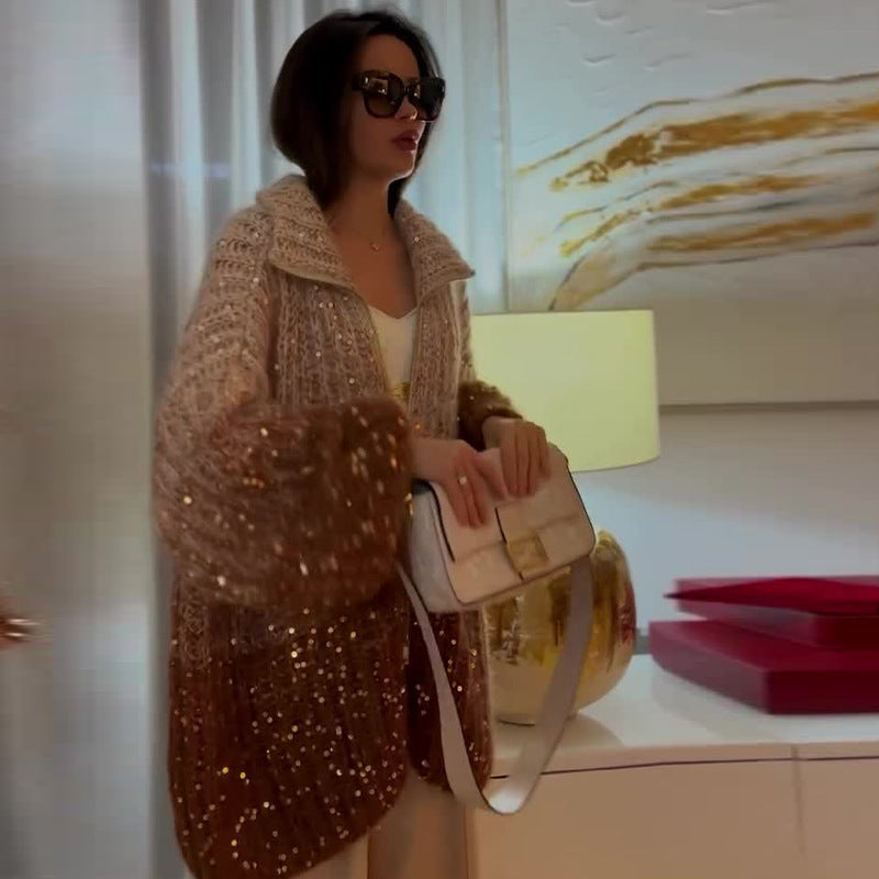 Manteau en maille à sequins