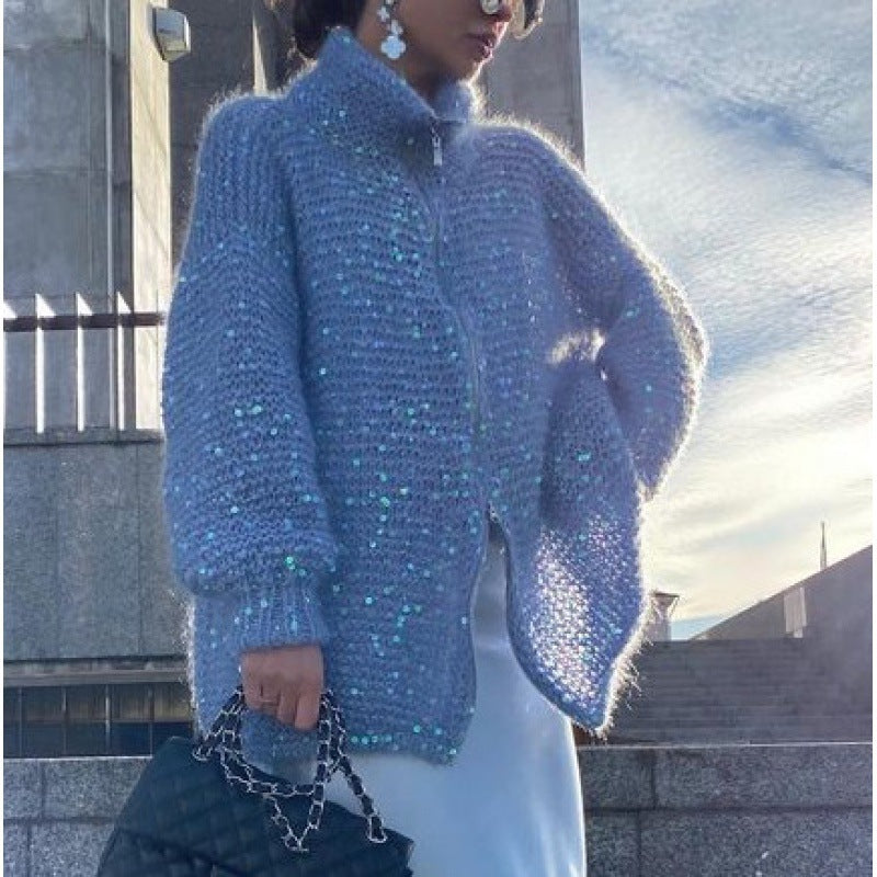 Manteau en maille à sequins