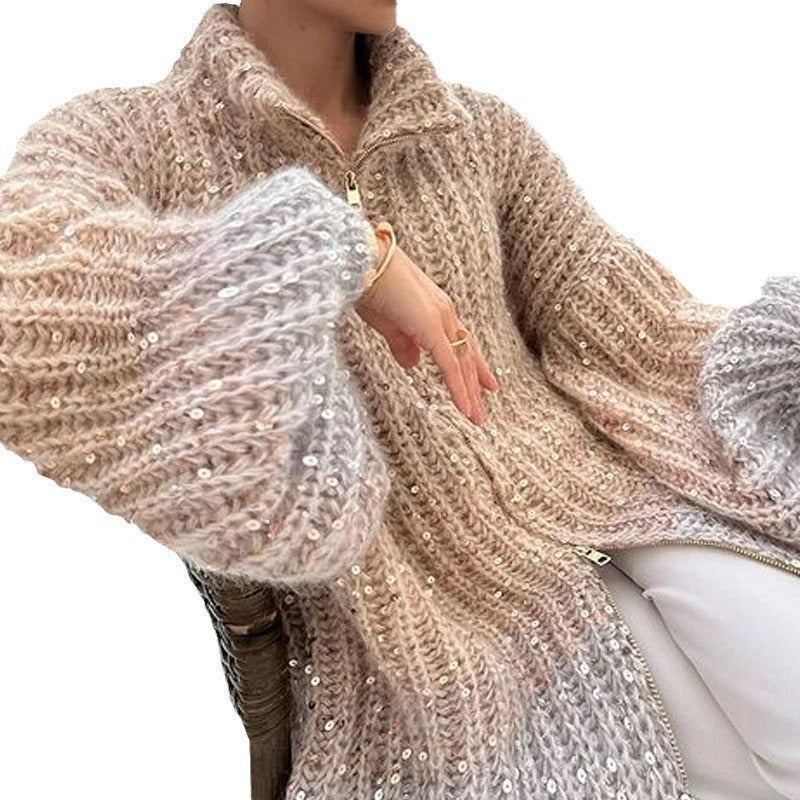 Manteau en maille à sequins