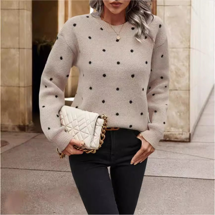 Kesperi –Pull femme à manches longues en jacquard à pois
