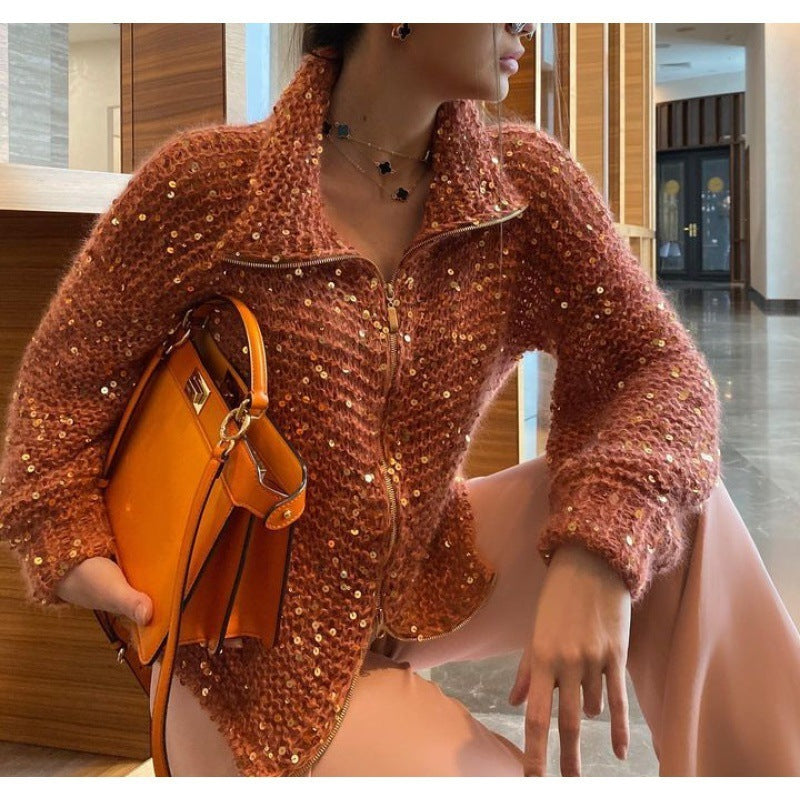 Manteau en maille à sequins