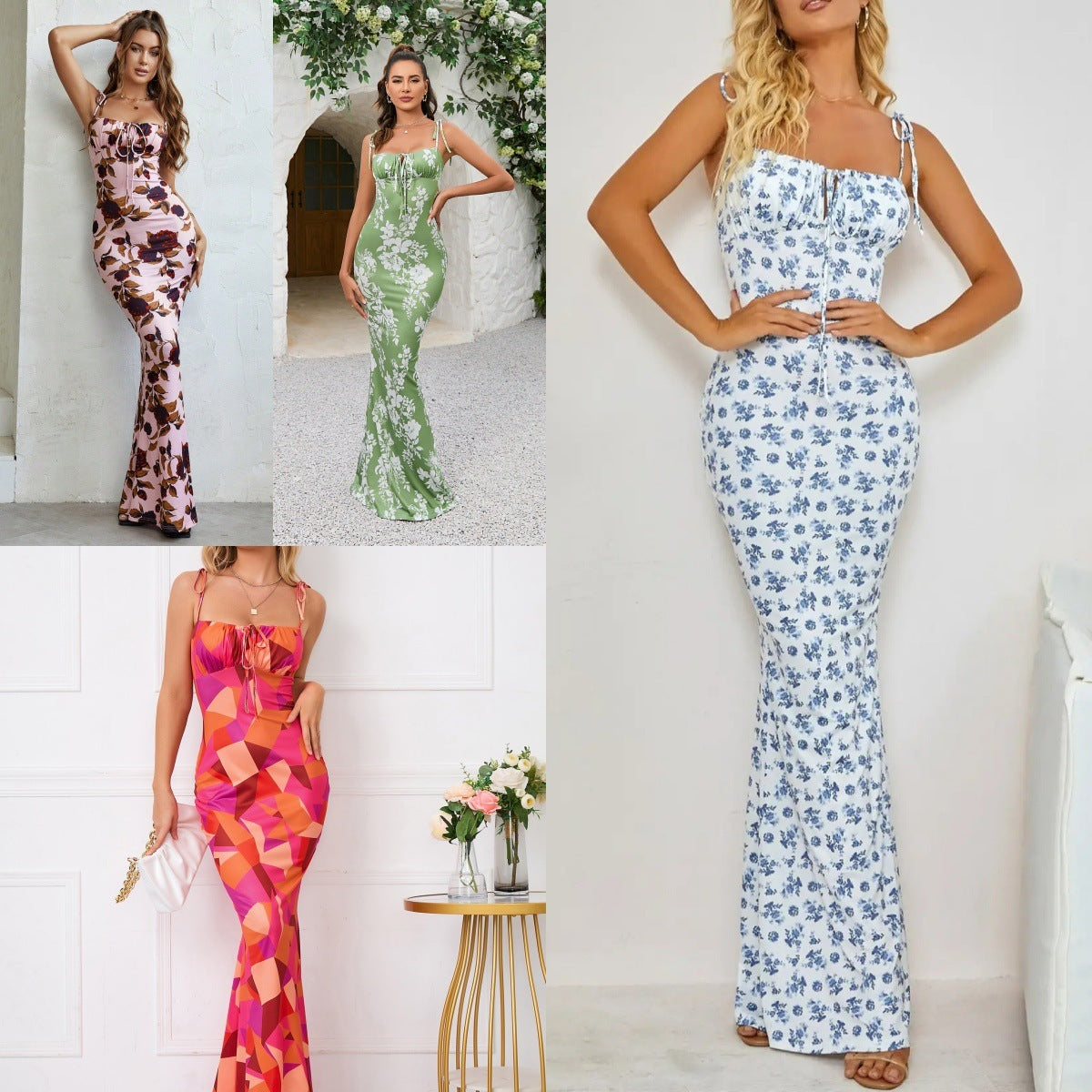 Kesperi –Robe avec Fleurs : Bretelles et Taille Cintrée