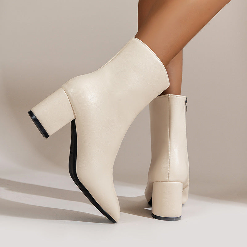 Bottes Femme à Talons Épais Bout Pointu