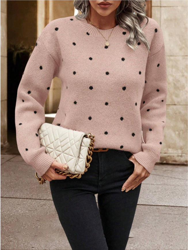 Kesperi –Pull femme à manches longues en jacquard à pois