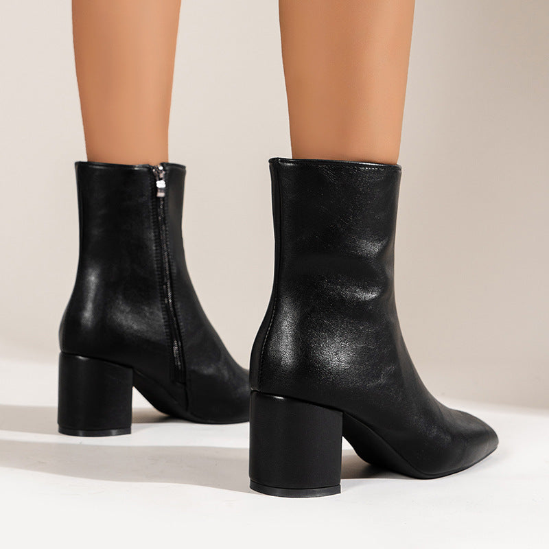Bottes Femme à Talons Épais Bout Pointu