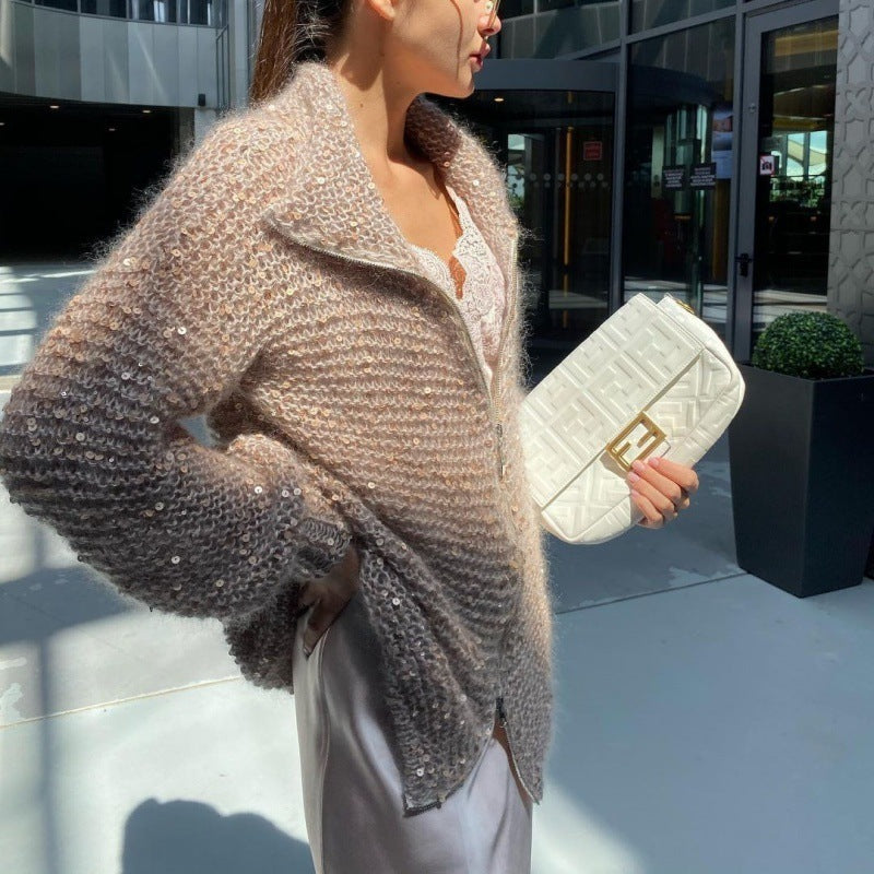 Manteau en maille à sequins