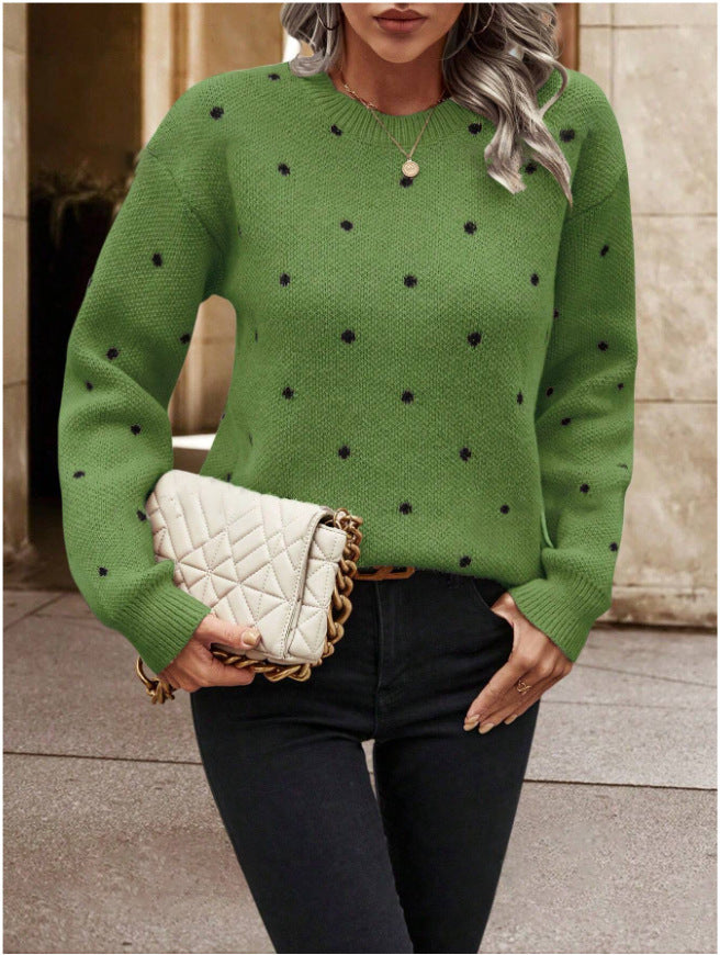 Kesperi –Pull femme à manches longues en jacquard à pois