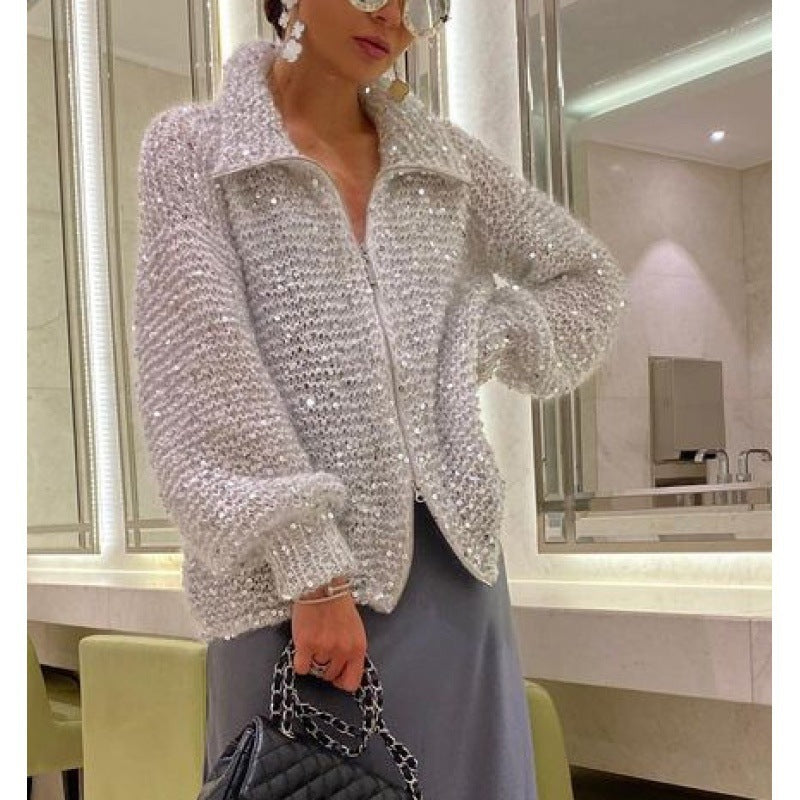 Manteau en maille à sequins