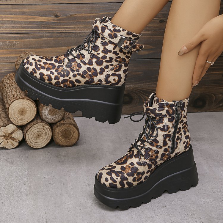Bottes Martain Grandes Tailles à Motif Léopard