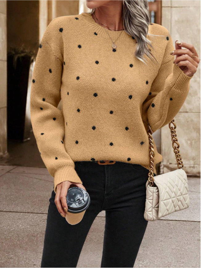 Kesperi –Pull femme à manches longues en jacquard à pois