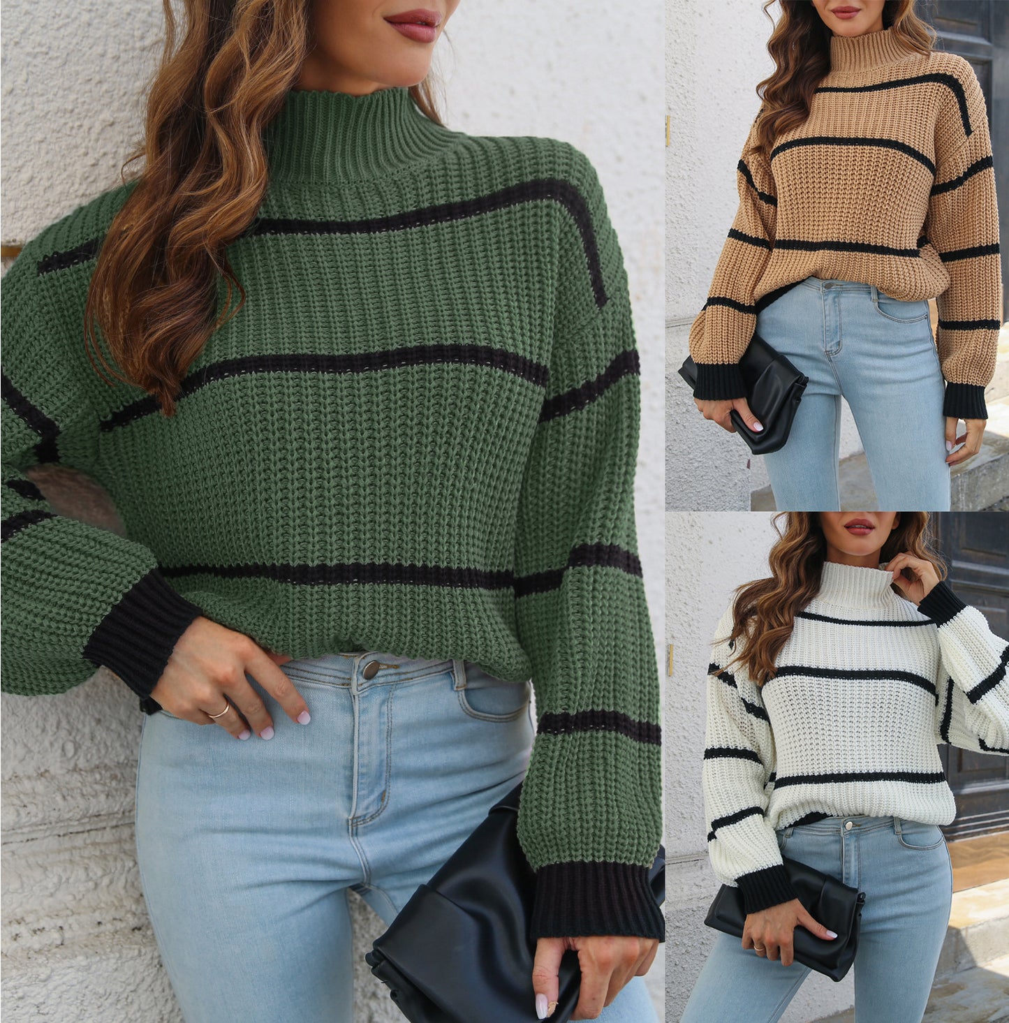 Pull décontracté à rayures, manches longues
