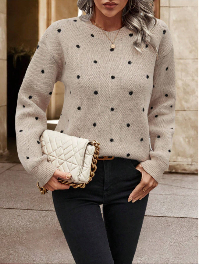 Kesperi –Pull femme à manches longues en jacquard à pois