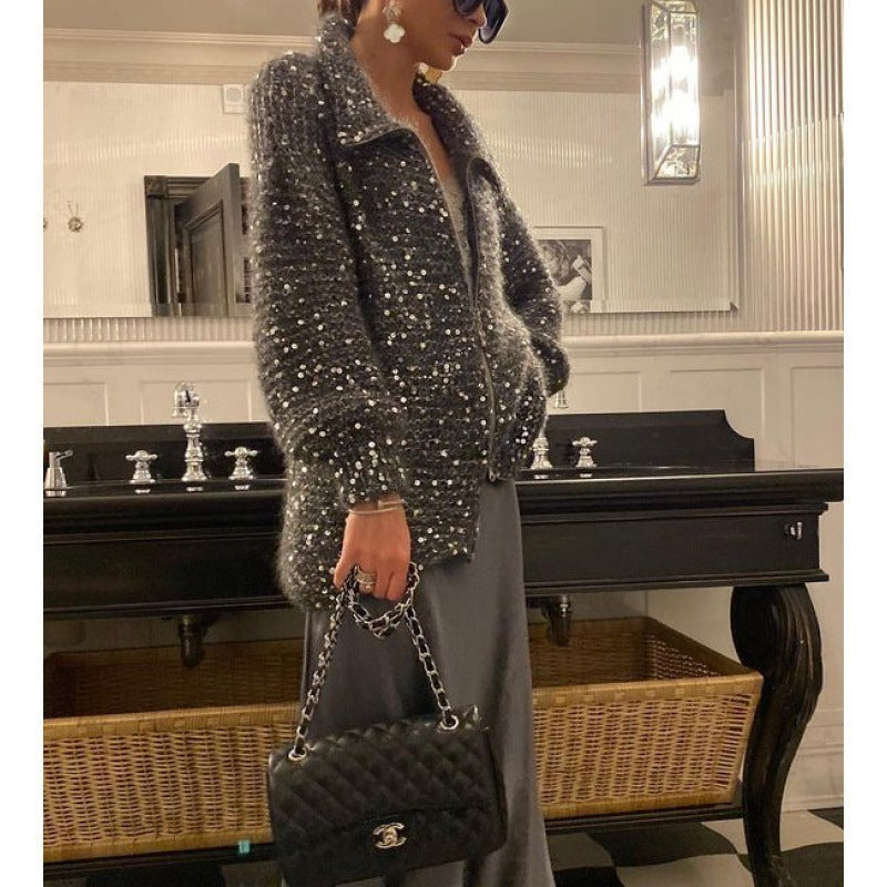 Manteau en maille à sequins
