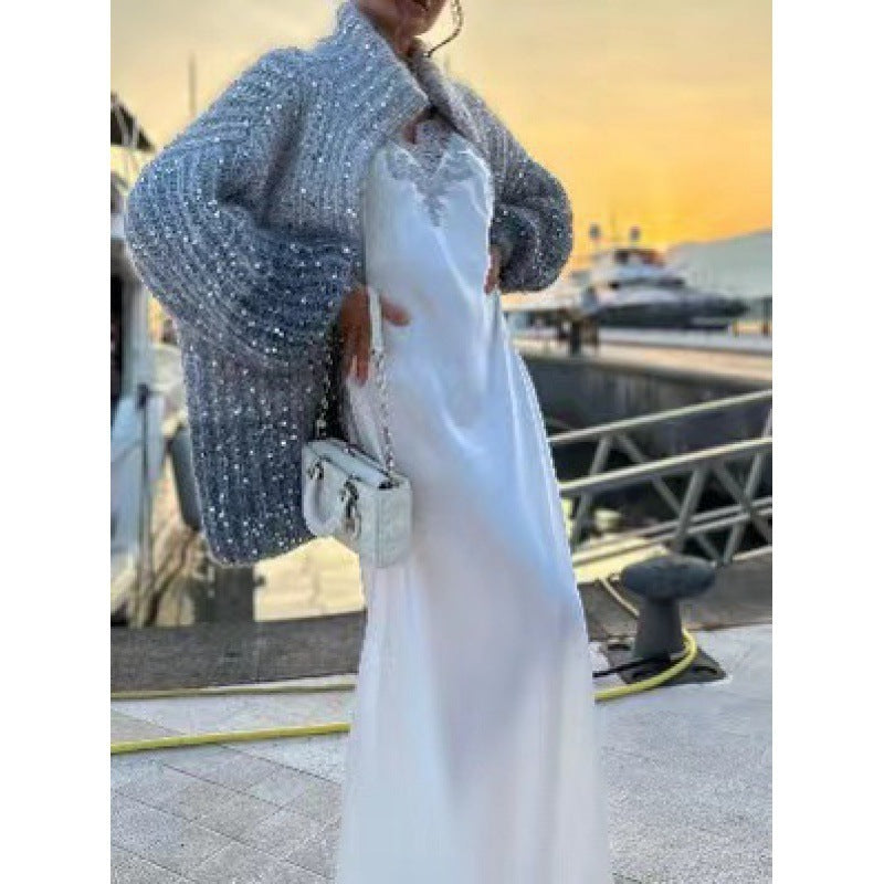 Manteau en maille à sequins