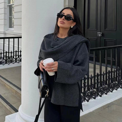 Kesperi –Cardigan tricoté court avec écharpe asymétrique