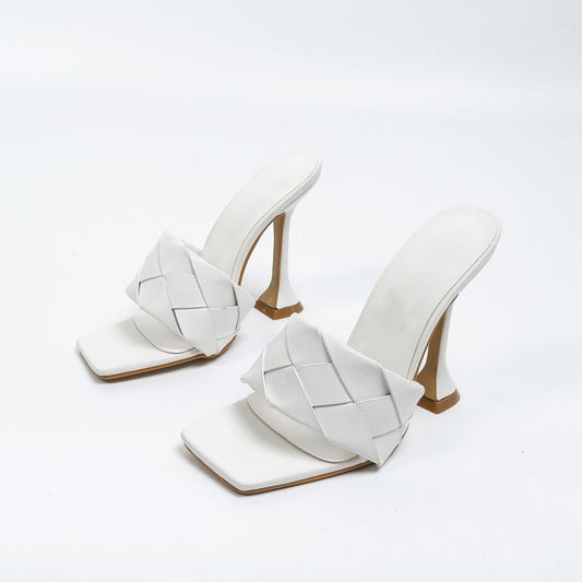 Sandales et Mules Tressées avec Talons Hauts Épais