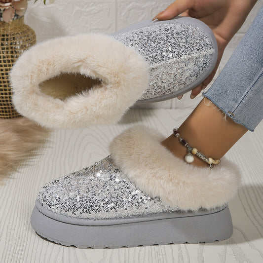 Chaussons Hiver Femme à Semelle Épaisse et Paillettes