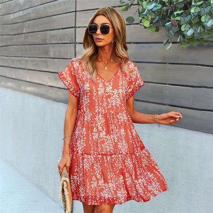 Kesperi –Robe d'Été à Imprimé Fleuri et Manches Courtes
