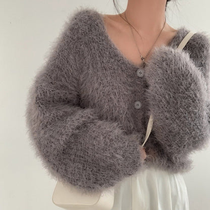 Gilet court col V décontracté pour femme