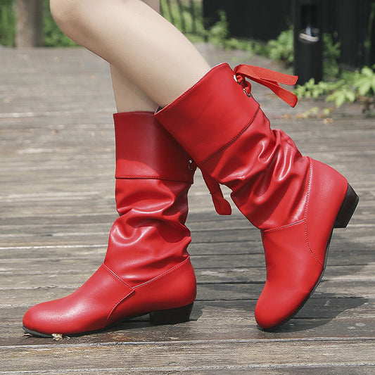 Bottes mi-mollet à bride arrière, talon bas