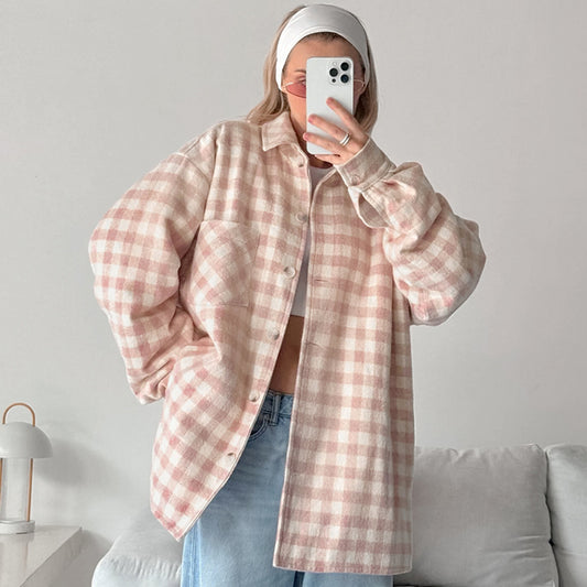 Manteau à carreaux simple et ample