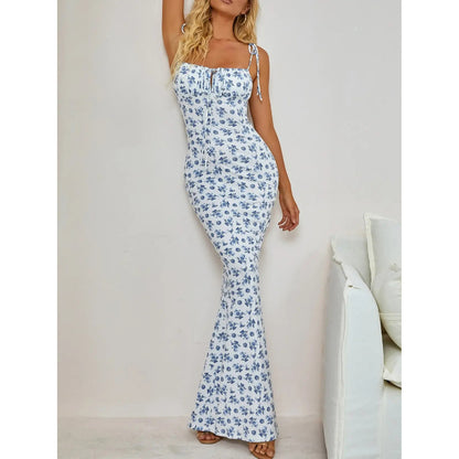 Kesperi –Robe avec Fleurs : Bretelles et Taille Cintrée