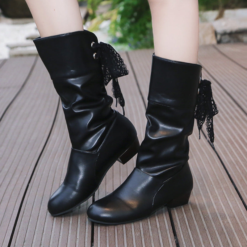Bottes mi-mollet à bride arrière, talon bas