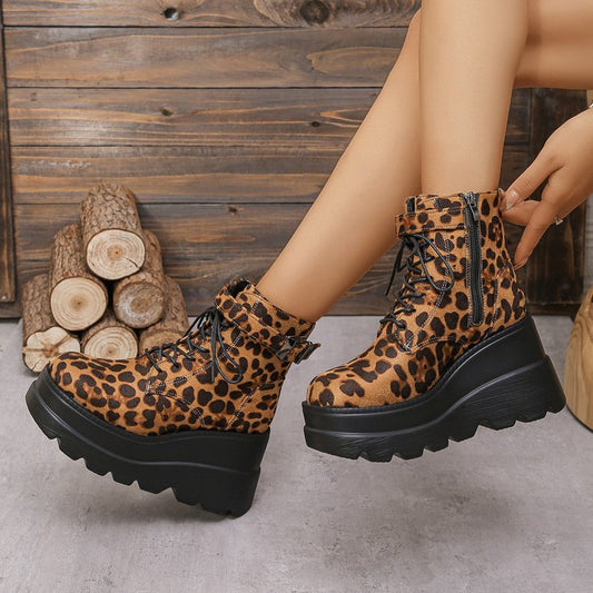 Bottes Martain Grandes Tailles à Motif Léopard