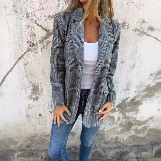 Women's Casual Fashion Retro Houndstooth Suit Jacket