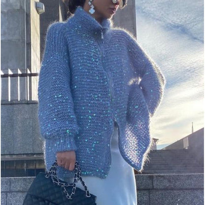 Manteau en maille à sequins