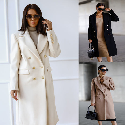 Veste longue en tweed avec boucle métal automne