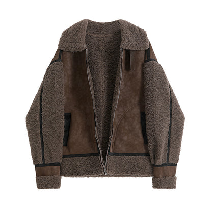 Kesperi –Manteau court femme en fausse fourrure intégrée