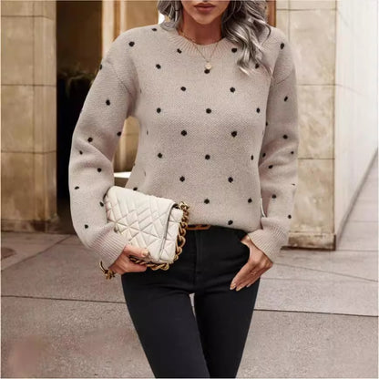 Kesperi –Pull femme à manches longues en jacquard à pois