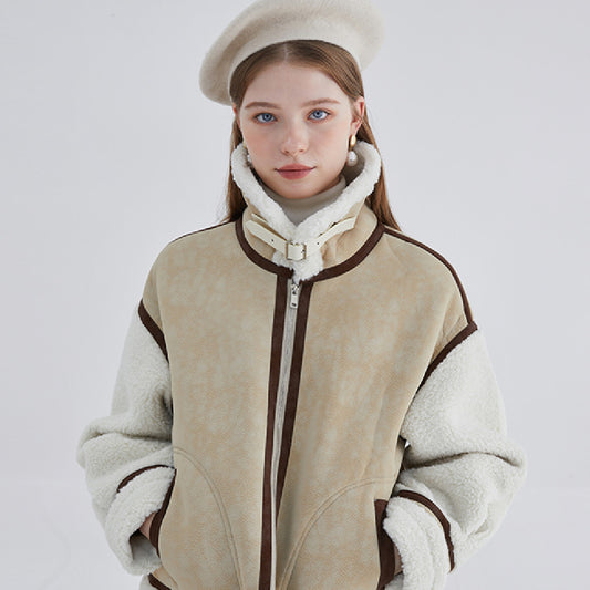 Manteau court femme en fausse fourrure intégrée