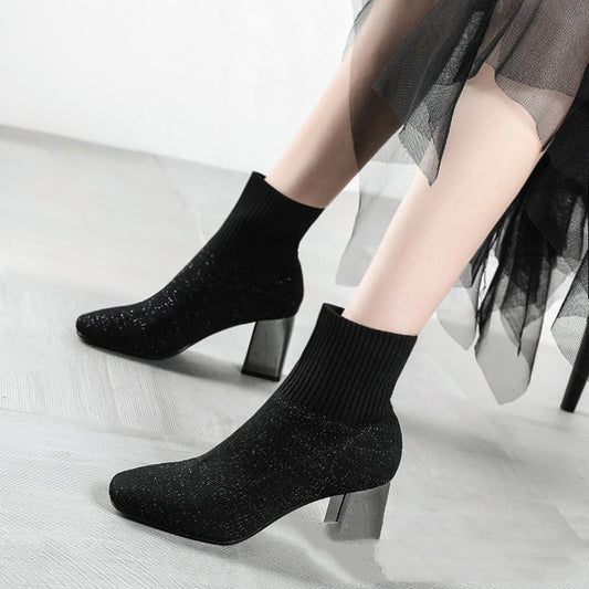 Bottines Femme Style Chaussette en Maille