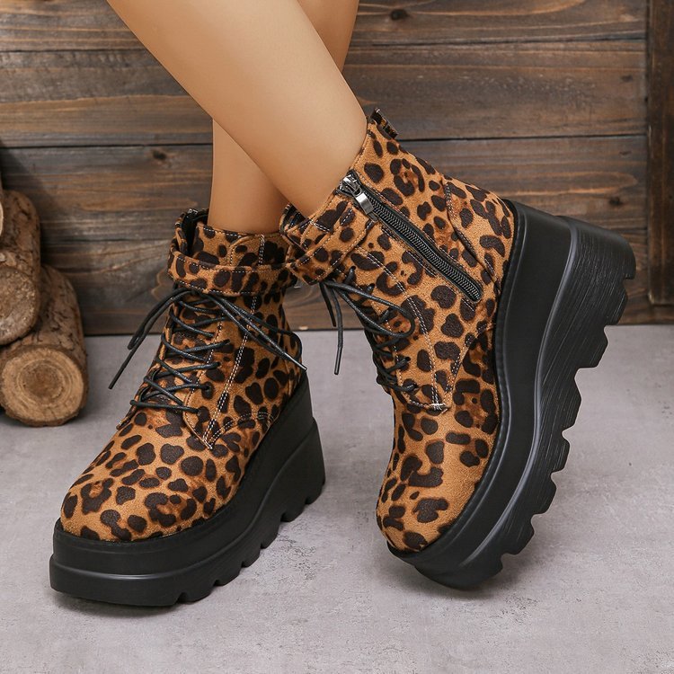 Bottes Martain Grandes Tailles à Motif Léopard